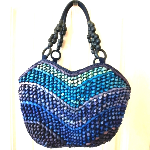 Coldwater Creek Handbags - Woven Grass Handbag with Wood Bead Handle Accents by Coldwater Creek